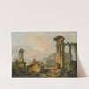 A Landscape With Shepherds And Shepherdesses Among Ancient Ruins, With The Statue Of Castor And Pollux And The Pantheon Beyond by Hubert Robert