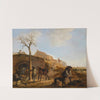 A Landscape With Sportsmen Preparing For The Hunt, Together With Their Hounds And Horses by Dirk Stoop