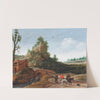 A landscape with travellers crossing a bridge before a small dwelling, horsemen in the foreground by Esaias van de Velde