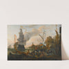 A Levantine Harbour With A Galley And A Man-Of-War Coming In To Anchor, Together With Many Figures On Shore by Hendrik van Minderhout