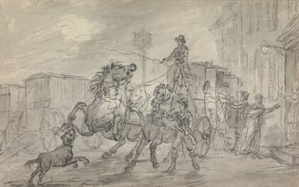A Lioness Attacking the Off-Leader of the Exeter Mail Coach Outside the Pheasant Inn, Winterslow, on the Night of 20 October 1816