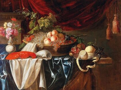 A Lobster, Fruit And A Vase Of Flowers