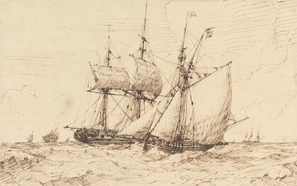 A Lugger Signaling a Passing Frigate