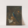 A macaw and other birds in a landscape by Leonard Hübner