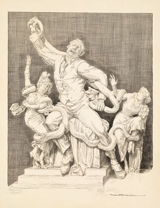 A man and two women are attacked by snakes with the heads of men. (1907)