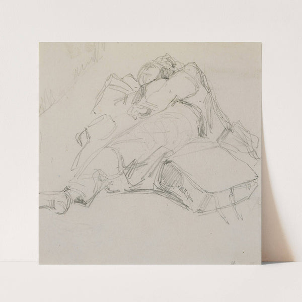 A man asleep on a pile of luggage (1858) by James Abbott McNeill Whistler