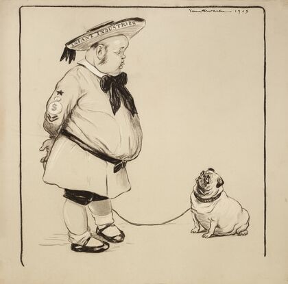 A man representing infant industries with his bulldog representing Wall Street. (1903)