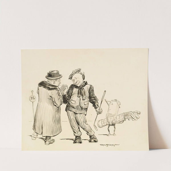 A man who has been golfing talks with another man who is smoking at the 26th hole (1910) by William Henry Walker