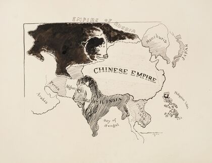 A map of the Asian continent showing the various empires, represented by animals (1901)