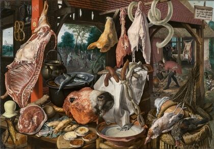 A Meat Stall with the Holy Family Giving Alms (The Butcher’s Stall)