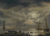 A Moonlit Coastal Landscape With Fishermen In The Foreground