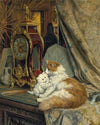 A Mother Cat and her Kitten with a Bracket Clock