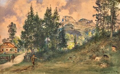A mountain pasture in Aussee with a view of Loser mountain (1859)