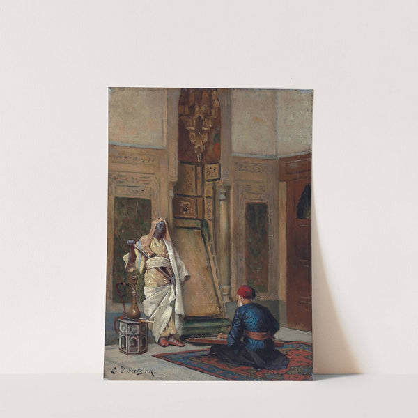 A musician and a guardsman in an oriental interior by Ludwig Deutsch