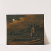 A nocturnal river landscape with a ferry boat by Egbert van der Poel