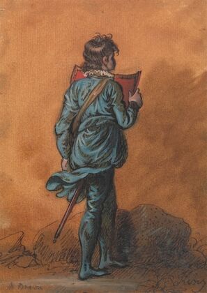 A Page Boy in Blue with a Red Shield