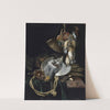 A Partridge, A Pheasant, A Hunting Bag And Traps On A Partially Draped Ledge, Songbirds, A Hunting Horn And Hawking Hoods Hanging Above by Willem van Aelst