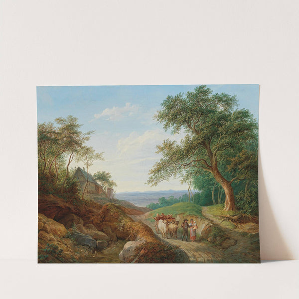 A peasant couple with a timber cart in a vast Danube landscape by Matthias Rudolf Toma