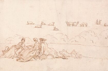A Picnic; Two Ladies and a Gentleman