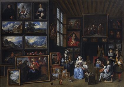 A Picture Gallery with an Artist Painting a Woman and a Girl. Allegory of the Art of Painting