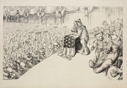 A political convention with delegates from many states, where every person is depicted as a teddy bear. (1908) — size preview