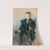 A portrait of a blond boy and black coat with gold button by Olga Boznanska