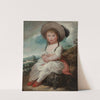A portrait of a young girl, seated in a landscape with her pet dog, thought to be the Honorable Mary Legge by English School