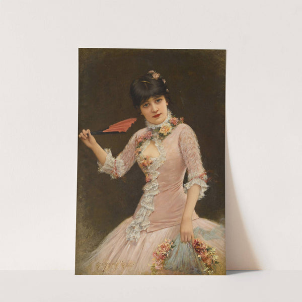 A portrait of a young lady in pink dress by Emile Eisman-Semenowsky