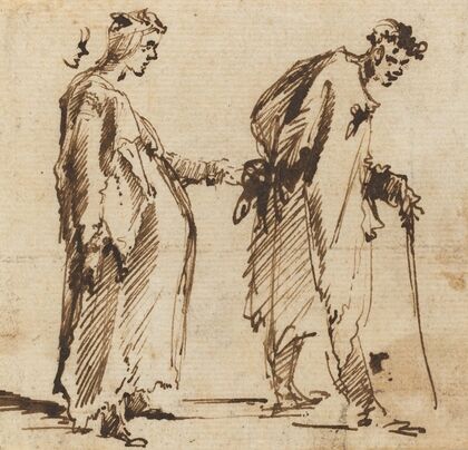 A Pregnant Young Woman and a Young Man with a Staff