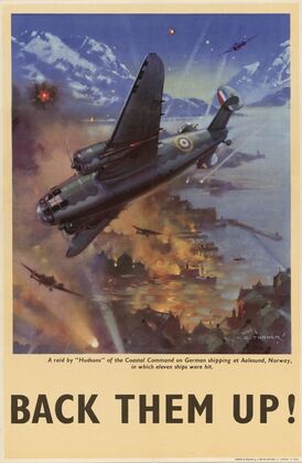 A Raid by ‘Hudsons’ of the Coastal Command on German Shipping at Aalesund, Norway, in which Eleven Ships were Hit – Back Them Up! — size preview