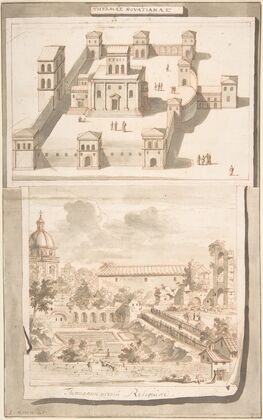 A Reconstruction of the Thermae of Novitian (above) and a View of the Ruins (below)