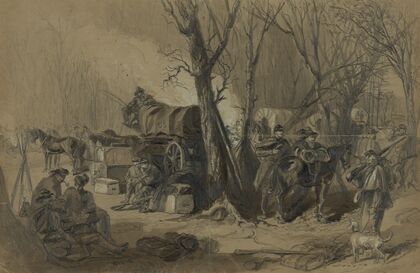 A regiment waiting for the order to march