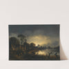A River Landscape At Dusk With And Figures Walking Along A Path Towards A Village To The Left, A Church In The Distance by Aert van der Neer