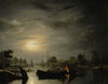 A River Landscape In Silver Moonlight