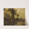 A river landscape with a horse-drawn cart carrying a lady with baskets of vegetables across a ford next to a castle by Jan Siberechts