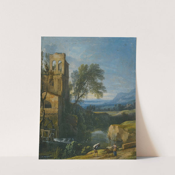 A River Landscape With A Watermill To The Left And Figures With A Donkey In The Foreground by Pierre Antoine Patel the younger