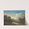 A river landscape, with an angler and sheep on the banks by Aert van der Neer