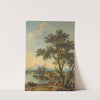 A river landscape with figures resting in the foreground and a washerwoman beyond by Giovanni Battista Cimaroli
