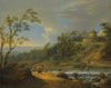 A River Landscape With Fishermen Dredging A Weir