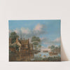 A river landscape with fishermen by Thomas Heeremans