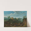 A river landscape with travellers in the foreground by Karel Breydel