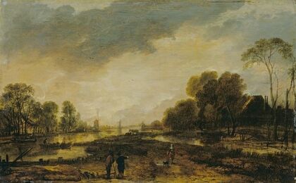 A River Scene; Evening