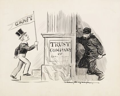 A robber breaks into the back of a Trust Company building (1911)