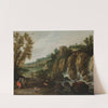A rocky landscape with a waterfall and Ruth and Boaz (1625) by Esaias van de Velde