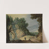 A Rocky Landscape With A Waterfall And Travellers On A Path by Marten Ryckaert