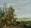 A Rocky Landscape With Travellers And A Horseman On A Path, A View Of A Town In The Distance