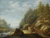 A Rocky Mountain Landscape With A Stronghold On A Hill Top, Shepherds With Their Flock Beyond
