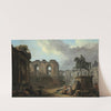A Roman capriccio with washerwomen by the Statue of Marcus Aurelius by Hubert Robert