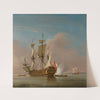A Royal Navy 46-gun Man-o-war firing a salute in a calm sea by Peter Monamy