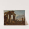A ruined classical temple of the Tuscan order with figures by Giovanni Ghisolfi